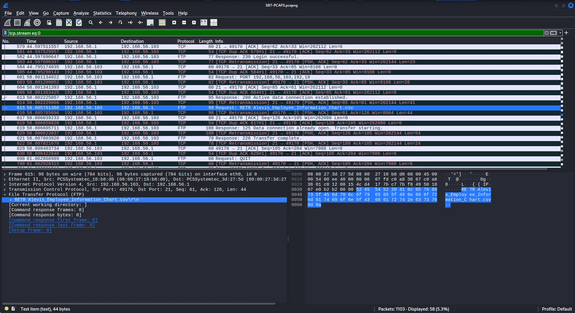 Wireshark Protocol Hierarchy - FTP Detection