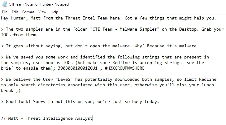 Threat Intel Team Message